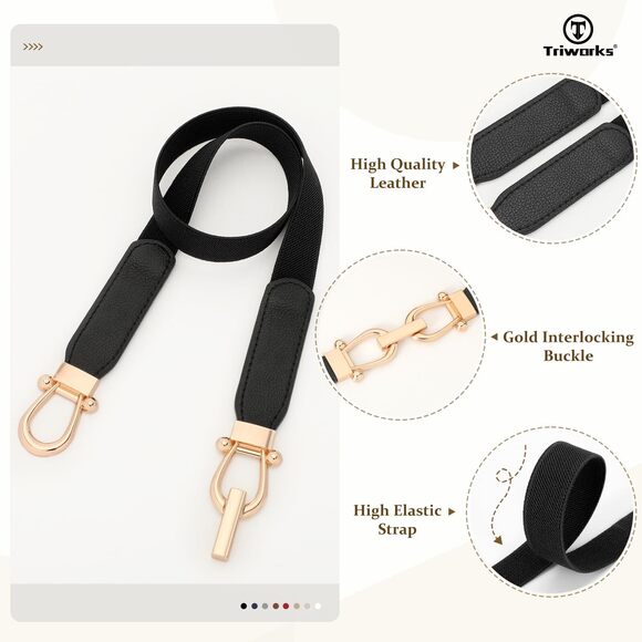 3498 4 Pack Skinny Elastic Belts For Women Gold Buckle Thin Stretchy Waist main image 4